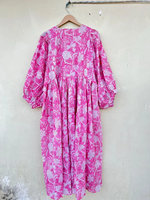 Robe longue imprimée florale écologique style Y2K col rond 100 % coton pour femme, idéale pour les fêtes et la plage, du fabricant exportateur indien