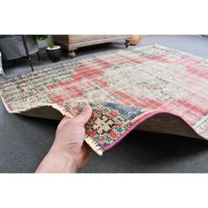 Vintage Turkish Wool <b>Rug</b> 5.4 X 7.6 ft Large Bohemian Red Beige Area Patchwork Design Latex Backed for Hallway Bedroom <b>Bedside</b> - Product Image 4