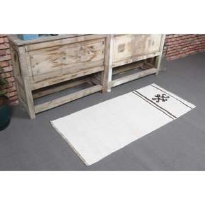 Alfombra Turca, Alfombra Pequeña de 1.8x4 pies, Alfombra Vintage de Lana Blanca Ombré - Product Image 1