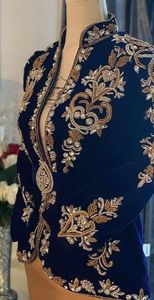 DESIGNER <b>JACKET</b> ON <b>NAVY</b> BLUE VELVET FABRIC WITH HEAVY EMBELLISH OF CRYSTAL BEADS,GLASS STONE, DABKA WORK @ 2022 - Product Image 2