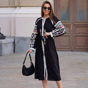 Black Ukraine Embroidered Linen <b>Dress</b> Handmade Vishivanka Style <b>with</b> Traditional Embroidered <b>Shirt</b> Details for Women - Product Image 6