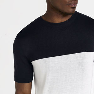 T-SHIRT À PANNEAUX COULEUR EN BLOC LOGO PERSONNALISÉ T-SHIRT À MANCHES COURTES NOIR RÉSERVOIR BLANC PLUSIEURS COULEURS T-SHIRTS COTON PEIGNÉ - Product Image 4