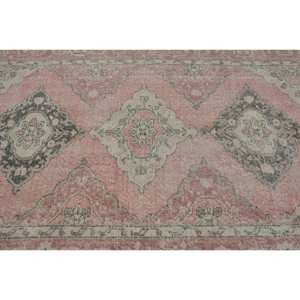 Tapis Turc Vintage Grand 4.7 X 13.1ft Rose Beige Laine Abstraite Patchwork Design pour Couloir Forme Rectangulaire Tapis de Chambre en Latex - Product Image 5