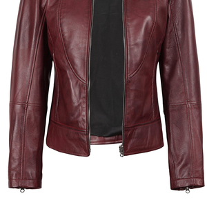 <b>Leather</b> <b>Jacket</b> For Women's Breathable Solid Color Quick Dry Front Zipper Stand Collar Multiple Pocket <b>Long</b> Sleeves Unique Design - Product Image 4