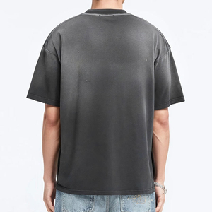 Camiseta Oversize Negra de Algodón Casual con Cuello Redondo y Manga Corta, Teñido Liso, Ajuste Regular, Largo Estándar, Color Sólido, Lavado Ácido - Product Image 2