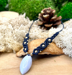 Unique Macrame Necklace for Ladies and Girls Handmade Gemstone <b>Pendant</b> Labradorite Choker, <b>Moonstone</b> Pearl Necklace - Product Image 2