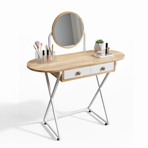 Minimalist Natural Wood <b>Makeup</b> <b>Vanity</b> Table with Iron Legs Mini Dressing Table for Hotels-BTD68061 - Product Image 1