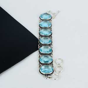 Único para Topacio azul hecho a mano Vintage encanto 925 plata esterlina Unisex Navidad pulsera joyería regalo - Product Image 4