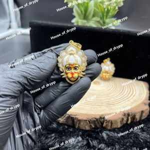 Colgante de Rostro de Hanuman con Micro Pavé de Diamantes Moissanite, Chapado en Rodio, Plata de Ley 925, Joyería Espiritual - Product Image 1