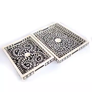 Bandeja de Servicio con Incrustaciones de Hueso, Bandeja Redonda de Lujo para Servir Desayuno, Comida, Fruta, Café y Té, al Precio Más Bajo - Product Image 1