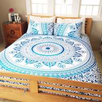 Parure de lit Mandala Bohème Indien avec drap plat, 2 taies d'oreiller, 300 fils/cm², en coton biologique écologique, style hippie
