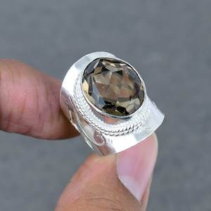 แหวนปาร์ตี้ธรรมชาติเลือกรูปไข่ขนาดใดก็ได้925แข็งชุบเงินสเตอริงทองเหลืองหินควอทซ์สโมกกี้ - Product Image 1