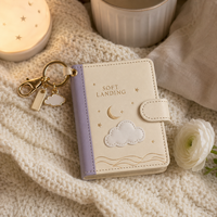 LABON Carnet de poche A7 personnalisé à couverture souple en PU crème lavande avec breloque nuage et lune, OEM ODM