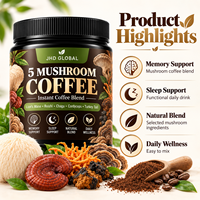 Mélange de café instantané aux 5 champignons (Crinière de lion, Reishi, Chaga, Cordyceps, Queue de dinde) en poudre, Marque privée OEM