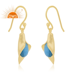 New Arrival Sterling Silver 18K <b>Gold</b> Plated Turquoise Matrix Gemstone <b>Dangle</b> <b>Earring</b> Demi Fine Jewelry Manufacturer - Product Image 2