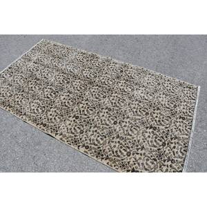 Tapis Vintage en Laine Turque 3.8X6.8 pieds Beige Marron Patchwork Rectangle Design Classique Grande Surface pour Salon Support en Latex - Product Image 4