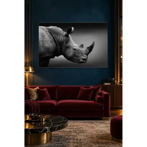 Impression sur toile de profil de rhinocéros noir et blanc Fida - Product Image 2
