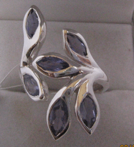 Vintage Sterling Silver Gemstone <b>Ring</b> with Geometric Shape Trendy Rhodium and <b>Brass</b> Materials - Product Image 1