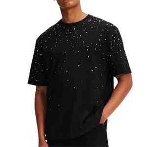 เสื้อยืดพิมพ์ลายเพชรเทียมสำหรับผู้ชายและผู้หญิง ขายส่ง เสื้อยืดลายกราฟิกประดับเพชร แฟชั่นเสื้อยืดผ้าฝ้ายสำหรับสตรีทแวร์ - Product Image 1