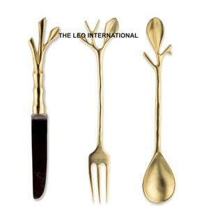 Juego de cubiertos de metal de diseño moderno con mango de aluminio dorado de acero espejado para uso en comidas de hoteles y restaurantes - Product Image 3