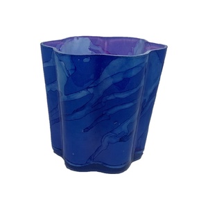 Dark Blue Unique Hot-Selling Fancy Marbleized Glass High-Quality Handmade Decorative Multi-purpose <b>Large</b> <b>Candle</b> Container - Product Image 1