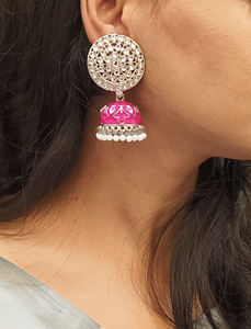 Indian Jewelry Sliver Plated Crystal Kundan Purple Enamel Jhumka <b>Earrings</b> Jewellery Indian <b>Earrings</b> Set - Product Image 3