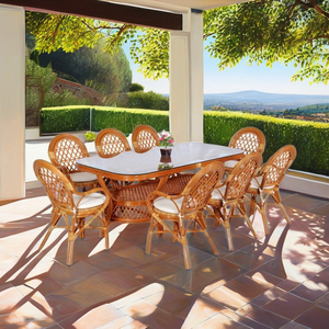 Modern <b>Rattan</b> <b>Dining</b> Set for Commercial Use Restaurant & Villa Long <b>Table</b> - Product Image 1