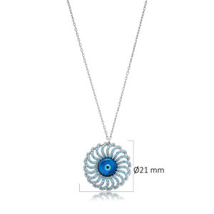 Eye Turquoise CZ Charm Pendentif 925 Collier En Argent En Gros Bijoux En Argent Pendentif Turc À La Main - Product Image 2