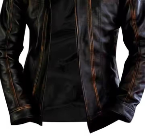 Custom Unique Style <b>Collar</b> Patch Bomber Leather <b>Jacket</b> Zip up Leather <b>Jacket</b> for Men 100% Genuine Brown Leather - Product Image 4