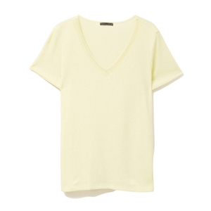 Camiseta de Mujer con Cuello en V, Color Amarillo Claro, Estampada, Resistente, Manga Corta, Algodón, Suministro al por Mayor, Uso Diario, Fácil Cuidado - Product Image 6