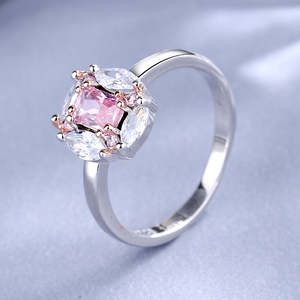 Princess Cut Bubble Gum Pink Sapphire Engagement <b>Ring</b> Geometric Fine Sterling <b>Silver</b> Platinum Rhodium IGI Certified <b>Opal</b> <b>Ring</b> - Product Image 2