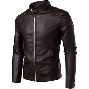 New 2025 Premium Quality Wholesale Autumn Winter <b>Men's</b> Casual Zipper Leather <b>Jacket</b> High Street Stand Collar Waterproof - Product Image 4