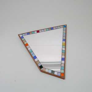 Vintage Asymmetrical Wall Hanging <b>Mirror</b> with Stone Mosaic Border - 1970s - Product Image 5