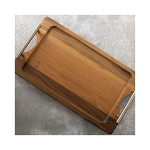 Table à manger personnalisable pour la maison et le restaurant Plateau de service Dernier plateau rond en bois d'acacia naturel avec poignée Taille personnalisée - Product Image 6