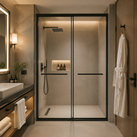 Porte de douche coulissante double en aluminium/alliage d'acier, durable, facile à nettoyer, garantie 5 ans, verre pour salle de bain
