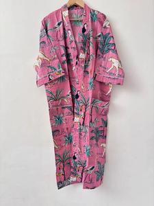Bata de dama de honor hecha a mano con estampado de bloques de algodón, Kimono Floral, bata para bodas, ropa de dormir, albornoz para playa, vestidos informales - Product Image 5