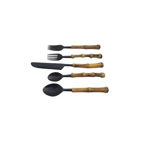 Ensemble de couverts de mariage en acier inoxydable plaqué argent avec manche en bois naturel, durable, poli miroir, design moderne, compatible lave-vaisselle - Product Image 4