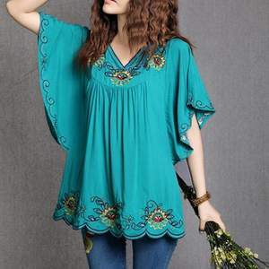 เสื้อคลุมแขนสามส่วนผ้าฝ้าย100% ปักลายคอวี,เสื้อคลุมสำหรับผู้หญิงสีมิ้นท์เข้มทรงหลวมเสื้อคลุม - Product Image 4