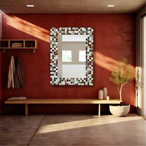 Miroir mural d'art en mosaïque de pierre multicolore 32x24 Qualité supérieure Sensation luxueuse Élégance artisanale Décoration d'intérieur occidentale - Product Image 1