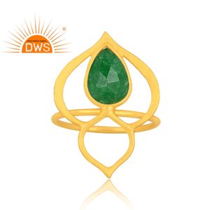 Best Selling Sterling Silver Gold Plated Natural <b>Green</b> Aventurine Quartz Gemstone Stackable Ring Demi Fine Jewelry Manufacturer - Product Image 2