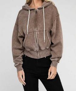 Vente en gros Streetwear Femme Sweat à capuche en coton polaire délavé à l'acide Vintage Logo personnalisé Sweat à capuche délavé pour femme - Product Image 3