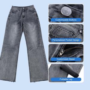 Vaqueros de hombre de mezclilla pesada apilados vintage estilo callejero personalizables OEM de cintura alta con botones y cremallera con estampado sólido diseño invierno primavera otoño - Product Image 2