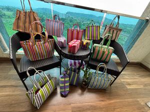 Eco-Friendly Custom Reusable Zipper Nylon Recycled Shopping Bag Striped Handloom Woven <b>Plastic</b> Beach Bags India High Quality - Product Image 6