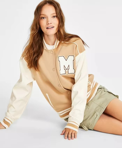 Fabricant de veste universitaire de haute qualité Broderie pour femmes Manches en cuir Personnalisé Baseball Letterman Varsity Jacket Outwear - Product Image 3