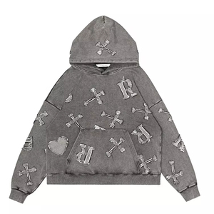 Sweat à capuche pour homme en coton 100% avec logo personnalisé en strass, poids lourd pour l'hiver - Product Image 5