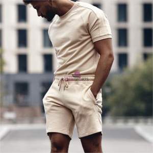 Conjunto de dos piezas para hombre, camiseta de manga corta y pantalones cortos, Color liso, para Fitness - Product Image 2