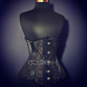 Corsé negro de brocado satinado con varillas de acero para entrenamiento de cintura |   Faja Gótica de Cintura de Cosh International - Product Image 3