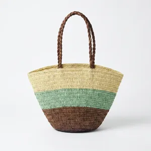 Bolso de Mano Bohemio de Rafia Impermeable a la Moda, con Dos Asas, Abierto por Arriba, para Viajes de Verano, Compras, Bolso de Hombro para Mujer - Product Image 2