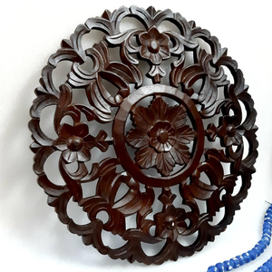 งานศิลปะตกแต่งผนังทำมือสำหรับห้องนั่งเล่น ลายแกะสลักไม้สไตล์วินเทจ รูปทรงกลม ตกแต่งบ้านด้วยไม้วอลนัท - Product Image 2