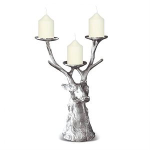 เชิงเทียนหัวกวางที่มีดีไซน์เขากวางและแท่นวาง3เสาที่ทำจากโลหะขัดเงาสำหรับตกแต่งตามเทศกาลและศิลปะ - Product Image 1